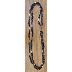 Black‎ Stone Gold Accent Beaded Necklace Fashion Costume Jewelry